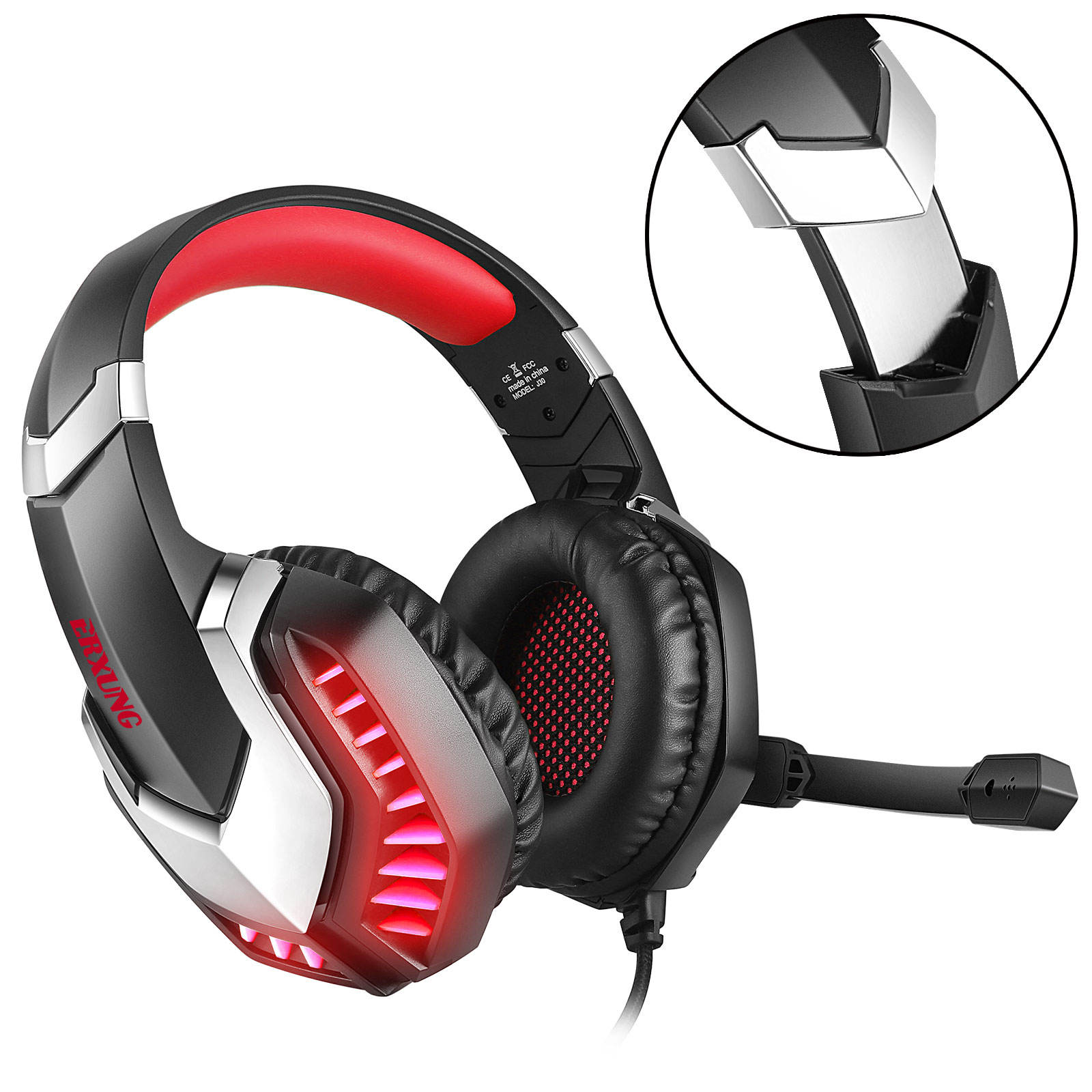 J30 Red Version LED Gaming Headset with Stereo Bass Microphone and Volume  Control Gaming Headset for P Xbox Switch PC - Main Image