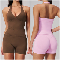 Nouvel ensemble de yoga pour femme, extensible et sculptant, avec haut licou à col en V et effet ventre plat, idéal pour l'entraînement et les sports quotidiens en extérieur