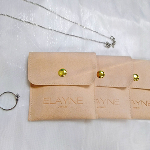 Custom Microfiber <b>White</b> Suede Jewelry Box Pouch <b>Envelope</b> with Card Insert and Logo Premium Packaging for Customized Jewelry - Product Image 2