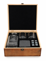 Ensemble de carafe à whisky haut de gamme avec 2 verres, 6 pierres à whisky, sous-verre en ardoise et coffret cadeau en bois, logo personnalisé, cadeaux de barware pour hommes