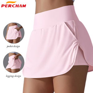 고탄성 허리 여성 테니스 스커트 포켓 포함 통기성 스포츠웨어 드레스 러닝 맞춤 OEM 골프 2 in 1 레깅스 반바지 - Product Image 1