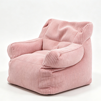 Fauteuil pouf moderne rose rayé en velours côtelé, confortable et pliable, avec accoudoirs, pour adultes et enfants, idéal pour la lecture à la maison