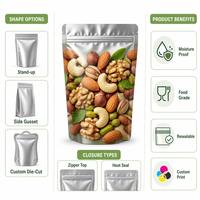 Bolsas de Mylar con Cierre Hermético Personalizadas para Alimentos, Bolsas con Base para Empacar Frutos Secos y Snacks