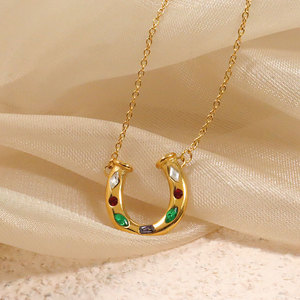 Collane con ciondolo moda estiva a ferro di cavallo collana in acciaio inox zircone colorato collana da donna impermeabile sole ragazza - Product Image 4