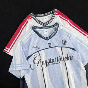 Sporty V-Neck Jersey Short Sleeve T-<b>Shirt</b> Women Loose Hip-Hop Style T-<b>Shirt</b> Women Number Couple Top Trendy - Product Image 3