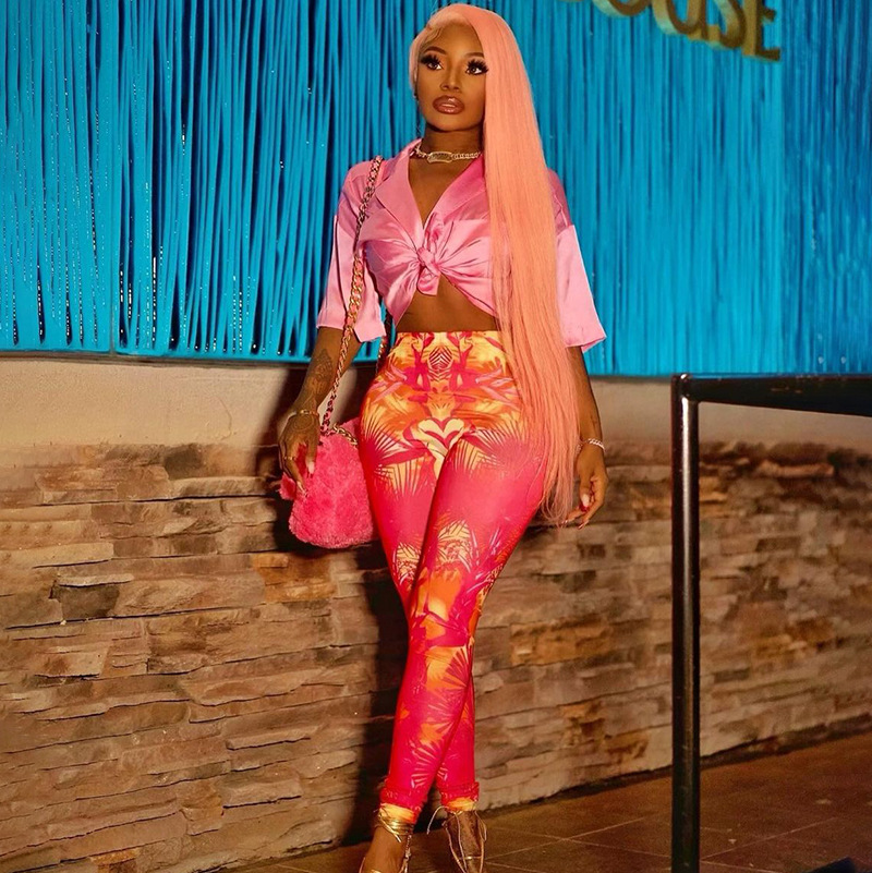 Women Fashion Retro High Waist Tie Dye Printed Stretch Tights Casual Leggings Women