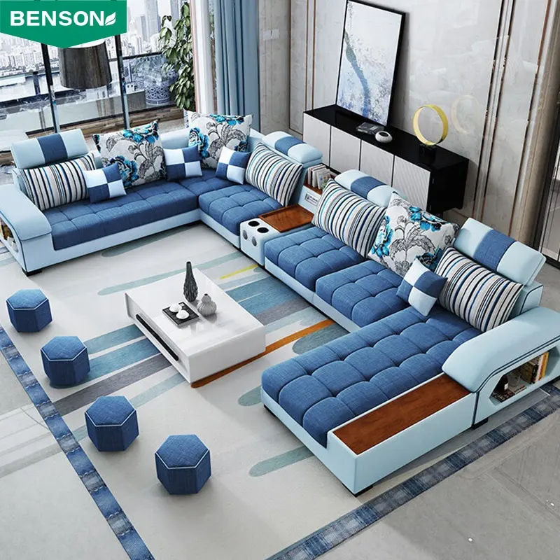 Fabrik Direkt verkauf Stoff moderne Schnitt 7-Sitzer U-förmigen Sofa Set Eck möbel Wohnzimmer Samt Sofas für zu Hause