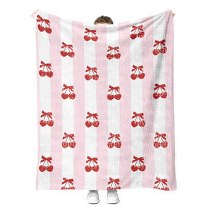 Cherry Bow <b>Blanket</b> Lovely Girly Home Decoration Soft Cozy Fuzzy Wearable Plush Sherpa Fleece Adult and Kids Custom <b>Blankets</b> - Product Image 3