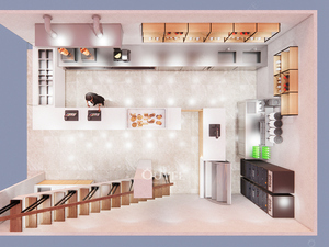 ตู้ไม้ด้านหน้าร้านชานมร้านกาแฟดีไซน์เคาน์เตอร์คาเฟ่บาร์สีชมพูของตกแต่งร้านกาแฟ - Product Image 6