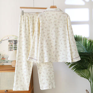 Dames katoenen mousseline pyjamaset, lange mouwen, knoopshirt en broek, <span class=keywords><strong>2</strong></span>-delig, schattig bedrukt pyjama, RUS Hot Sale, designer custom OEM - Product Image 3
