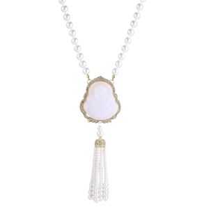Elegant Buddha Necklace Imitation Pearl Long Sweater Chain Tassel Pendant Fashion Jewelry Gift - Product Image 4