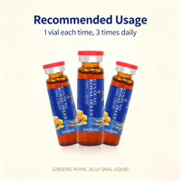 Vente en gros de gelée royale de ginseng liquide oral certifiée GMP, complément énergétique immunitaire, flacons de 10 ml prêts à boire
