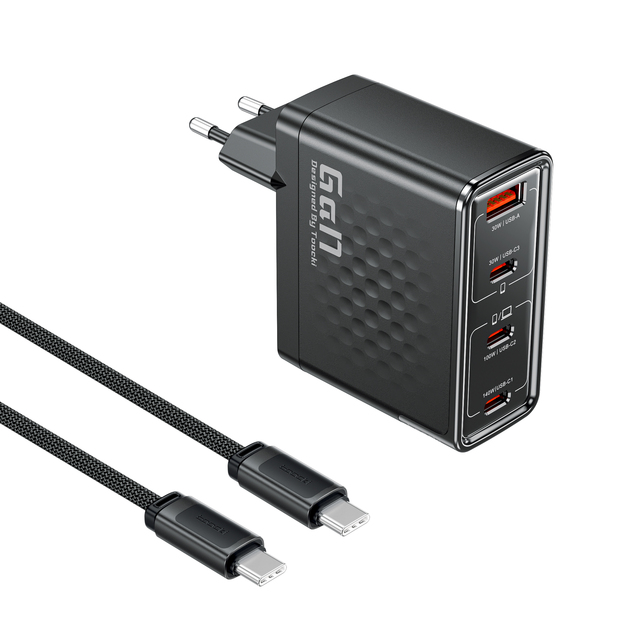 Toocki 140W GaN Fast Charger With C to C Cable 4-Port PD3.1 Power Supply USB C Charger for Laptop Phone