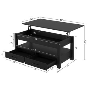 Table basse relevable moderne SENYU avec tiroirs de rangement et étagère ouverte, plateau en bois, meubles de salon - Product Image 1