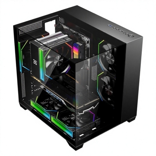 CENTURY STAR Compact Steel Mid Tower Chassis Three-Sided Glass Panels Gamers Supports M-ATX Motherboards 320mm Graphics USB 3.0