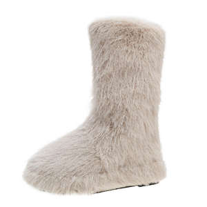 รองเท้าบูทหุ้มข้อกลางสีพื้นบุขนสำหรับผู้หญิง รุ่นใหม่ ซิปด้านข้าง เหมาะสำหรับฤดูใบไม้ร่วงและฤดูหนาว - Product Image 2