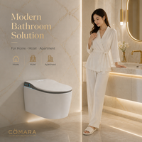 Toilette intelligente moderne de luxe avec télécommande, siège chauffant, capteur de chasse d'eau, fixation murale, drainage en P, couvercle automatique et séchage à air chaud