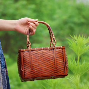 Bamboo Woven Handbag Square Retro Red Eco Friendly Women's Tea Ceremony Accessory - Product Image 1