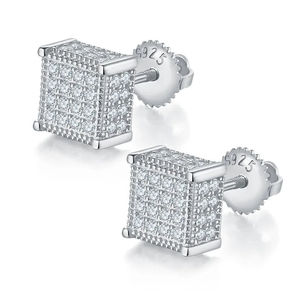 925 Sterling <b>Silver</b> Gold <b>Stud</b> <b>Earrings</b> Square and Round Lab Grown VVS Diamond Simple Elegant Jewelry Gift for Women - Product Image 6