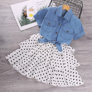 New Style Summer Short Sleeve Denim <b>Jacket</b> Polka Dot Slip Kids Girls Dress - Product Image 6