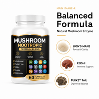 Complexe Premium 5 Champignons Nootropiques Crinière de Lion, Reishi, Cordyceps – 60 Gélules – Vitamines de Soutien Cérébral – Supplément Marque Blanche OEM