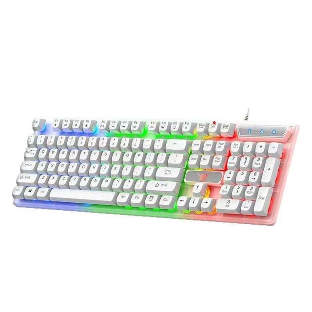 Large Print Mechanical Full Size USB Wired RGB Backlit Keyboard with Programmable Keys and Multimedia Keys for Windows PC Laptop