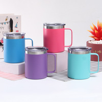 Mug isotherme en acier inoxydable à double paroi avec poignée et couvercle, sans BPA, compatible lave-vaisselle, 12 oz et 16 oz, personnalisable avec logo 2026