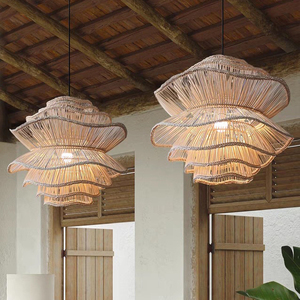 Lampes suspendues en rotin naturel tissé à la main, design oriental, éclairage de restaurant, lustre, tailles moyennes - Product Image 1