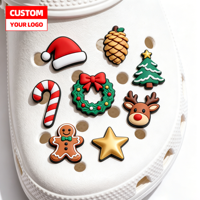 Breloques de Noël personnalisées en PVC pour sabots, avec logo, motifs de dessins animés, lettres, fleurs et décorations 3D anime, accessoires de créateur pour chaussures.