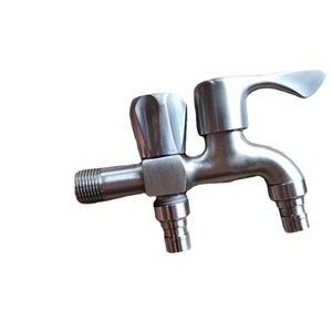 Robinet de machine à laver à double sortie en acier inoxydable 304, monocommande mural, design minimaliste, avec cartouche céramique, facile à installer - Product Image 5