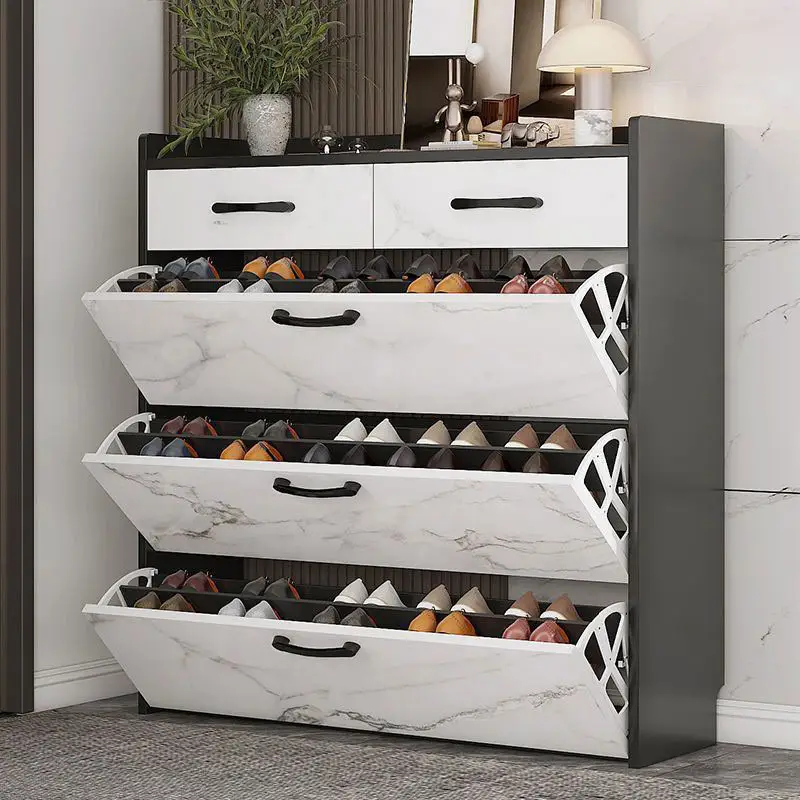 Modern Marble Color 4 Tier Shoe Cabinet Sapateira De Madeira Com Gaveta De Armazenamento