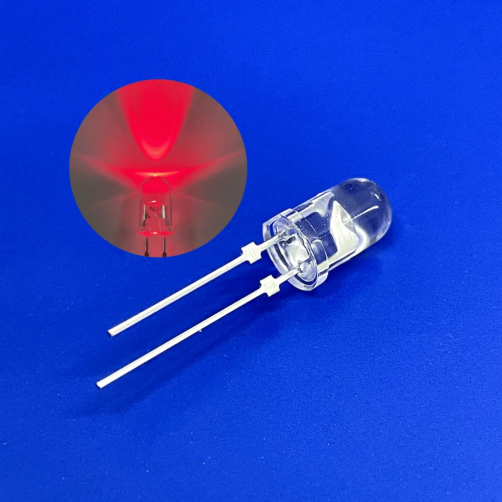 [Seri lampu lalu lintas] dioda 5mm dengan Stopper lensa tipis kepala bulat 620-625nm merah 12000mcd led untuk sistem transportasi