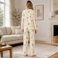 Vente en gros de vêtements de nuit pour femmes personnalisés, ensemble de vêtements de détente en deux pièces avec soutien-gorge intégré, pyjamas en coton pour femmes