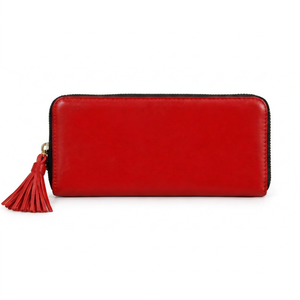 Red Genuine Leather England Style <b>Ladies</b> Long <b>Wallet</b> Zipper Clutch Purse Tassel Coin Holder Polyester High Quality Large - Product Image 1