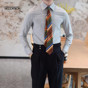 <span class=keywords><strong>Camicia</strong></span> da <span class=keywords><strong>uomo</strong></span> Business Casual Slim a maniche lunghe per la primavera estate a righe alla moda Design antirughe traspirante senza ferro - Product Image 2