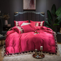 Ensemble de draps et taies d'oreiller en dentelle de polyester doux de luxe, 4 pièces, style européen, personnalisable, pour hôtel