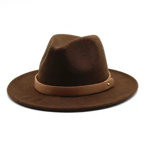 Wholesale Pork Pie Hat Quality Classic Fashion Solid Color Fedora Men And Women Flat Top Hat With Brown Hat Belts 19 Colors
