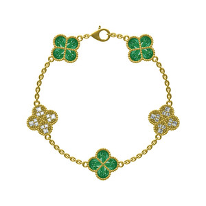 Conjunto de Pulsera y Pendientes de Oro de 18K con Malaquita Verde de Alta Gama para Niñas, Venta al Por Mayor. - Product Image 5