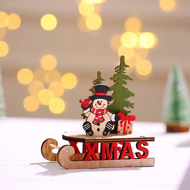 Christmas decorations Wooden DIY sleigh skiing cartoon elderly tabletop decoration Small gifts for Christmas