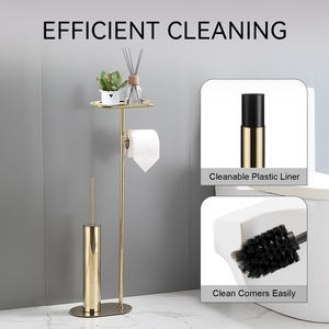 Porte-<span class=keywords><strong>rouleau</strong></span> de <span class=keywords><strong>papier</strong></span> <span class=keywords><strong>toilette</strong></span> Standi gratuit en acier inoxydable combiné avec support de rangement pour brosse de <span class=keywords><strong>toilette</strong></span> - Product Image 2
