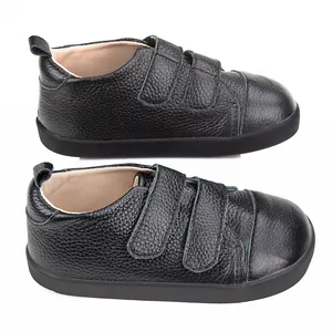 Babyhappy 2024 Sneaker anak tanpa alas kaki, satu buah sol karet kulit asli tali ganda Zerop Drop ergonomis