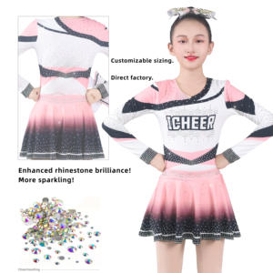 Conjunto de Dança Jazz para Meninas Adolescentes Fantasia de Performance de Palco com Top Colorido com Strass e Saia - Product Image 5