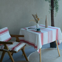 Nappe Minimaliste Rayée en Coton et Lin, Housse de Table Festive Rouge en Lin pour Noël, Nouvel An et Décoration du Réveillon