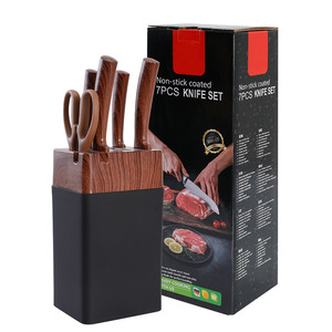 Ensemble de 7 couteaux de cuisine avec bloc, revêtement antiadhésif, couteaux de cuisine en acier inoxydable, manche en PP, couteaux à manche ergonomique - Product Image 1