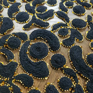 Vải ren đen cao cấp chất lượng cao, dệt móc, đính hạt sequin - Product Image 3