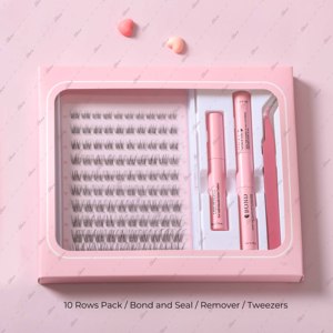 Kit d'extension de cils <span class=keywords><strong>Manga</strong></span> effet naturel 8-18mm, kit de cils en grappe synthétiques réutilisables DIY avec colle, fixateur et dissolvant - Product Image 1