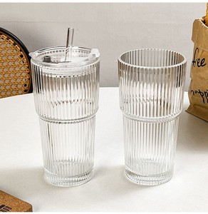 Set di bicchieri in vetro da 20oz con coperchi, cannucce <span class=keywords><strong>e</strong></span> spazzola per la pulizia, design a coste con imballaggio in schiuma per caffè freddo, succhi <span class=keywords><strong>e</strong></span> frullati - Product Image 3