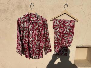 Conjunto de Pijama de Algodón Orgánico Indio, Estampado Floral a Mano, Manga Larga, Botones, Ultra Suave, Transpirable, Unisex - Product Image 6