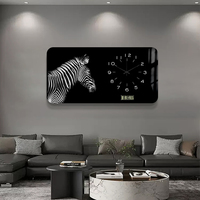 Jam Dinding Hewan Harimau Persegi Modern Besar Gaya Nordic untuk Ruang Tamu, Mural Fashion, Jam Dinding Porselen Kristal Mewah Custom