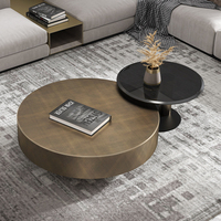 Moderner Luxuriöser Runder Couchtisch für Kleine Wohnungen Edelstahl Bronze Wohnzimmer Couchtisch Kombination